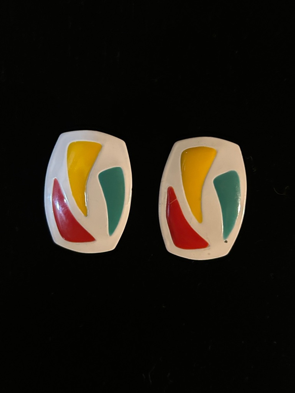 3 For $20 Vintage Abstract Enamel Earrings-White Red, Yellow, Teal